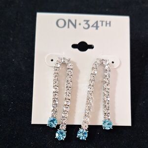 Silver and Blue Crystal Drop Tower Earrings, ON 34TH